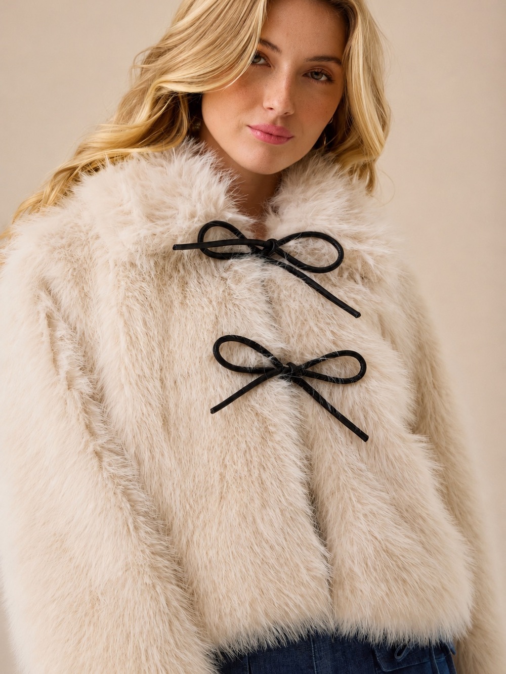 Altar'd State Elodie Tie Front Fur Jacket Cream S